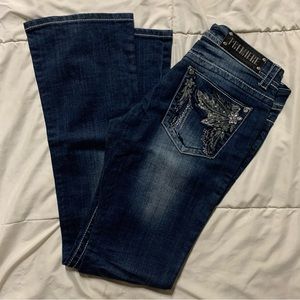 Premiere denim by Rue21 Y2K flare Bejeweled embellished Jeans contrast stitching